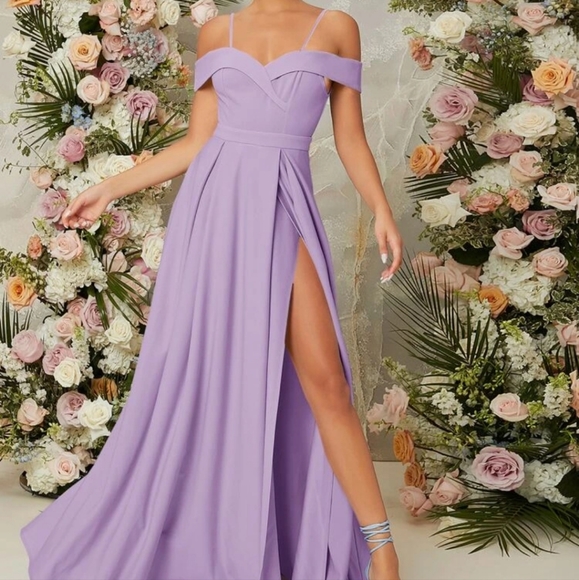 Cold Shoulder Split Thigh Dress lilac formal - Picture 6 of 6